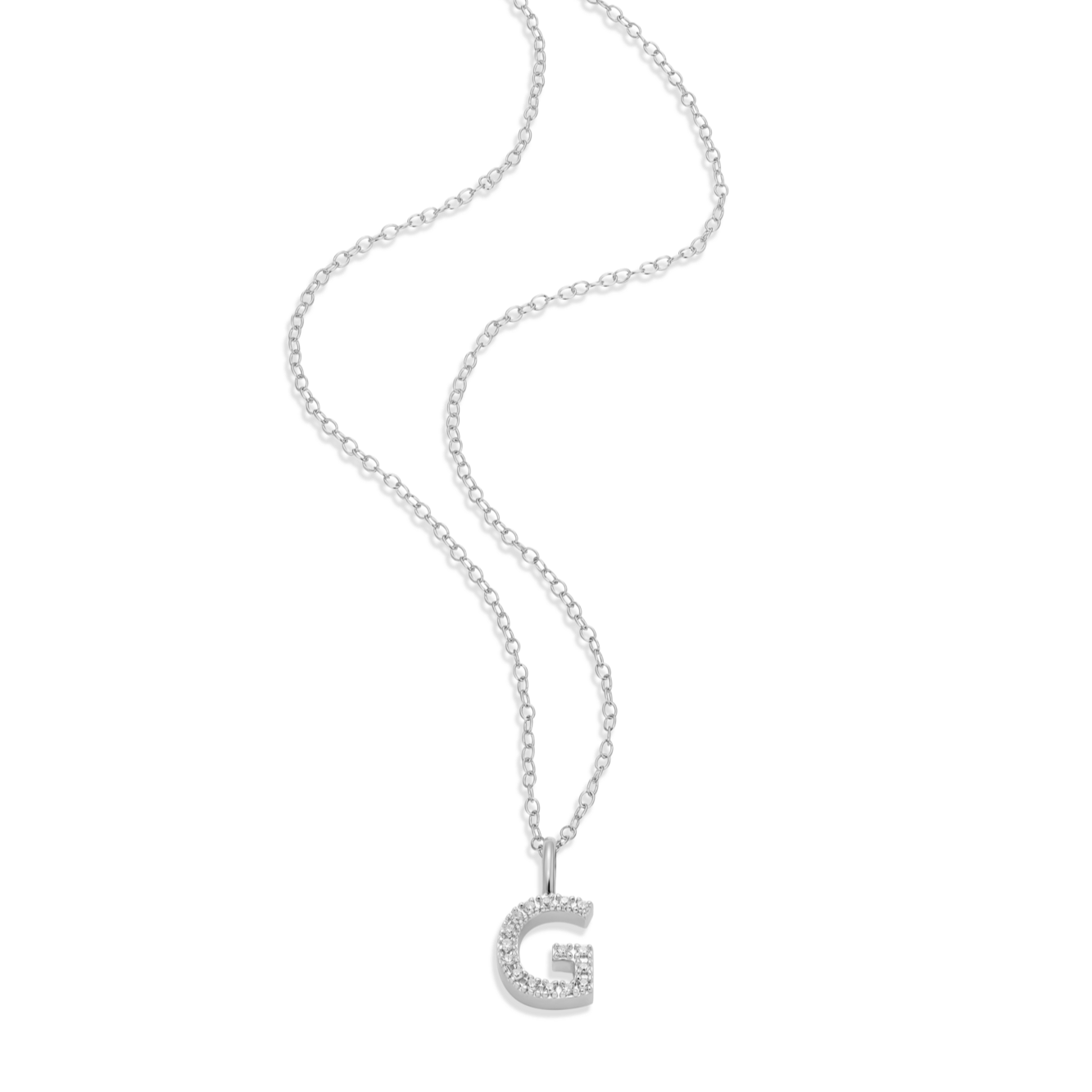 Letter "G" Initial Pendant Necklace in Rhodium-Plated Sterling Silver | M by Monte Luna