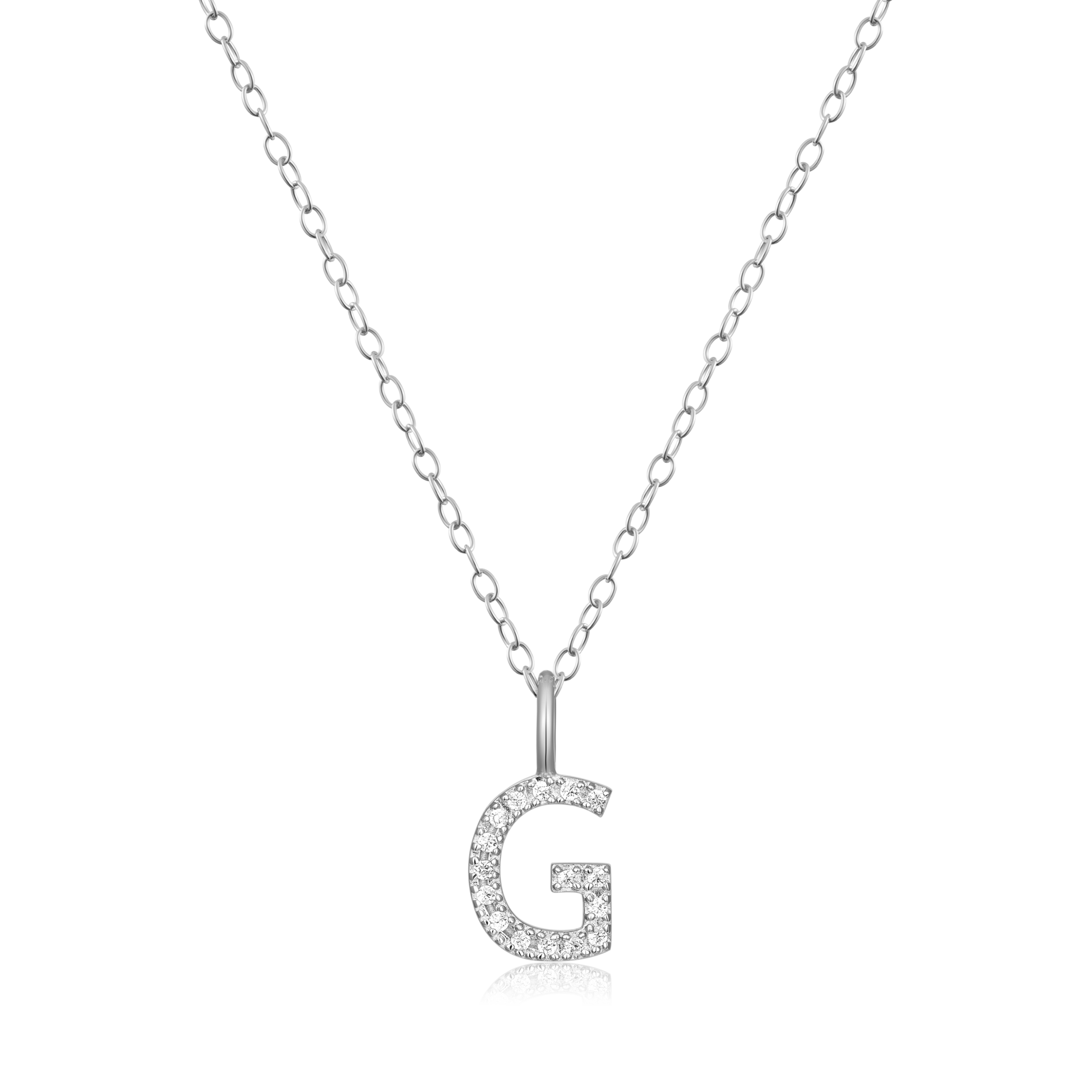 Letter "G" Initial Pendant Necklace in Rhodium-Plated Sterling Silver | M by Monte Luna