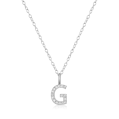 Letter "G" Initial Pendant Necklace in Rhodium-Plated Sterling Silver | M by Monte Luna
