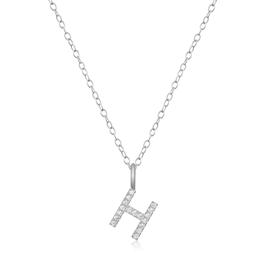 Letter "H" Initial Pendant Necklace in Rhodium-Plated Sterling Silver | M by Monte Luna