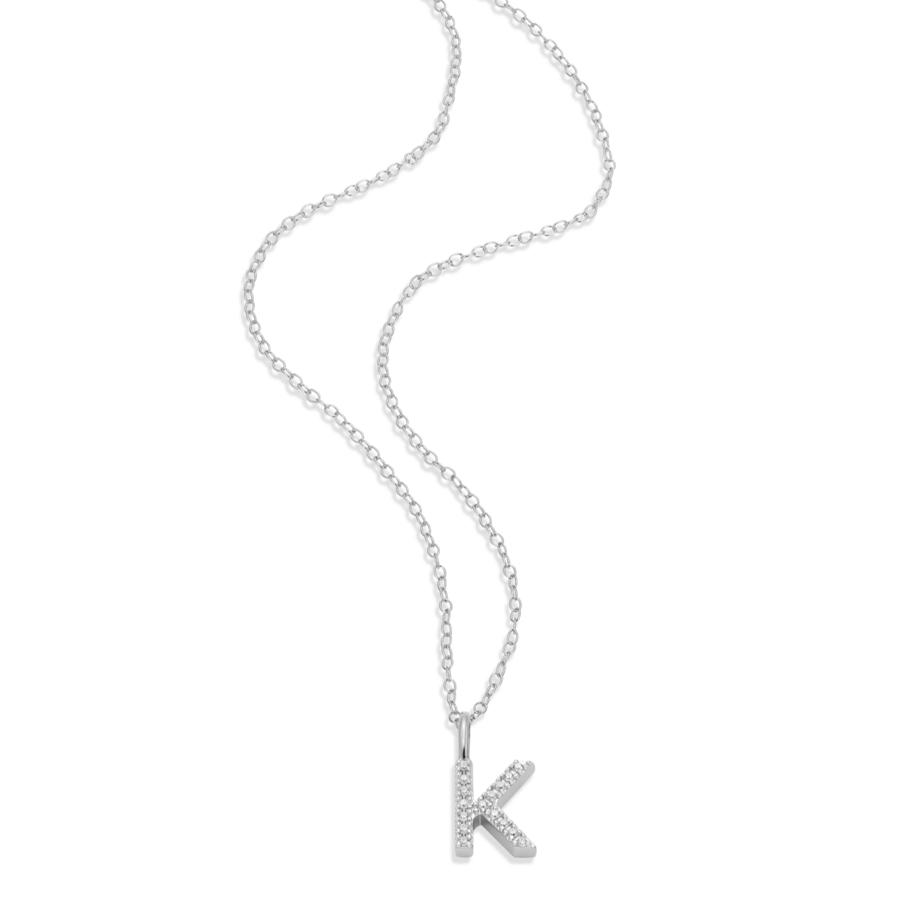 Letter "K" Initial Pendant Necklace in Rhodium-Plated Sterling Silver | M by Monte Luna