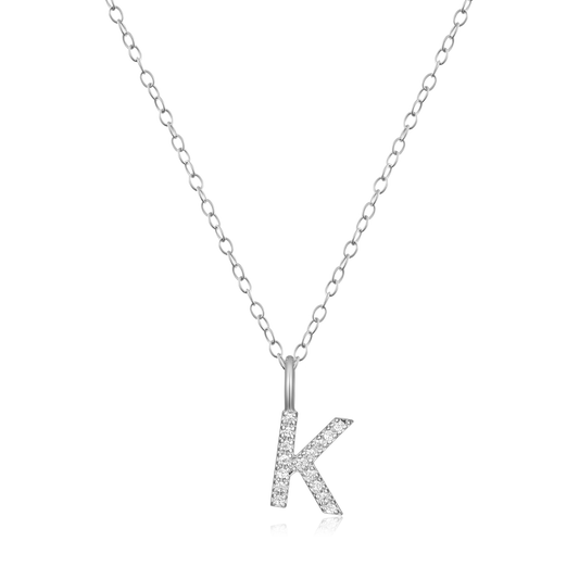 Letter "K" Initial Pendant Necklace in Rhodium-Plated Sterling Silver | M by Monte Luna