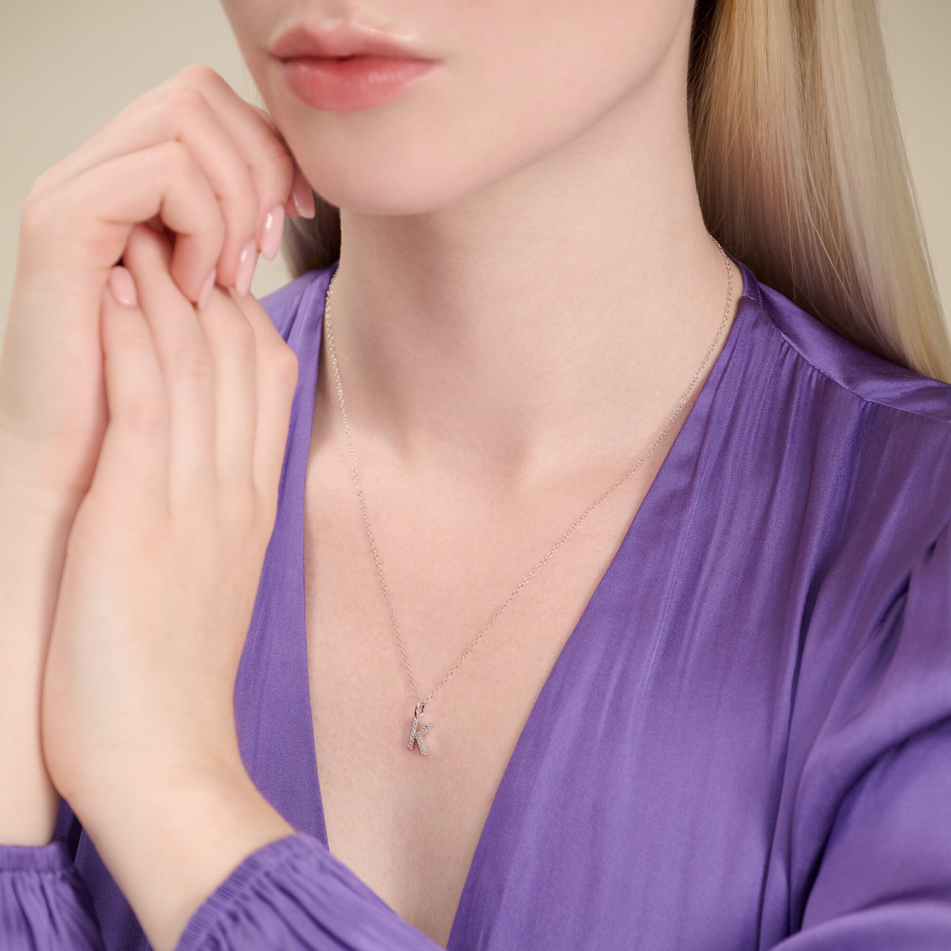 Letter "K" Initial Pendant Necklace in Rhodium-Plated Sterling Silver | M by Monte Luna