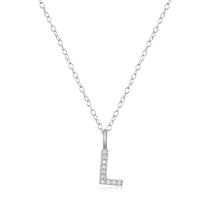 Letter "L" Initial Pendant Necklace in Rhodium-Plated Sterling Silver | M by Monte Luna
