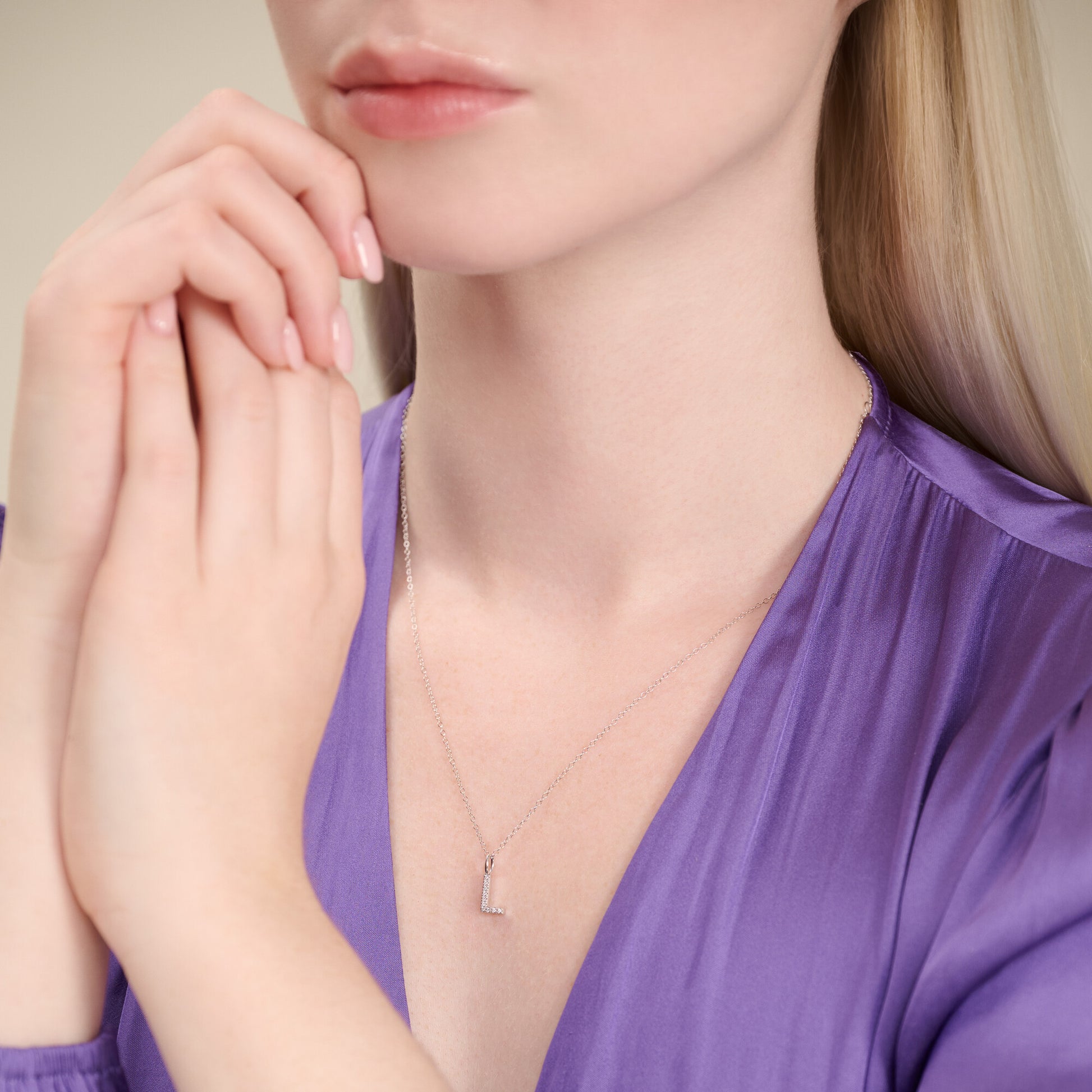 Letter "L" Initial Pendant Necklace in Rhodium-Plated Sterling Silver | M by Monte Luna