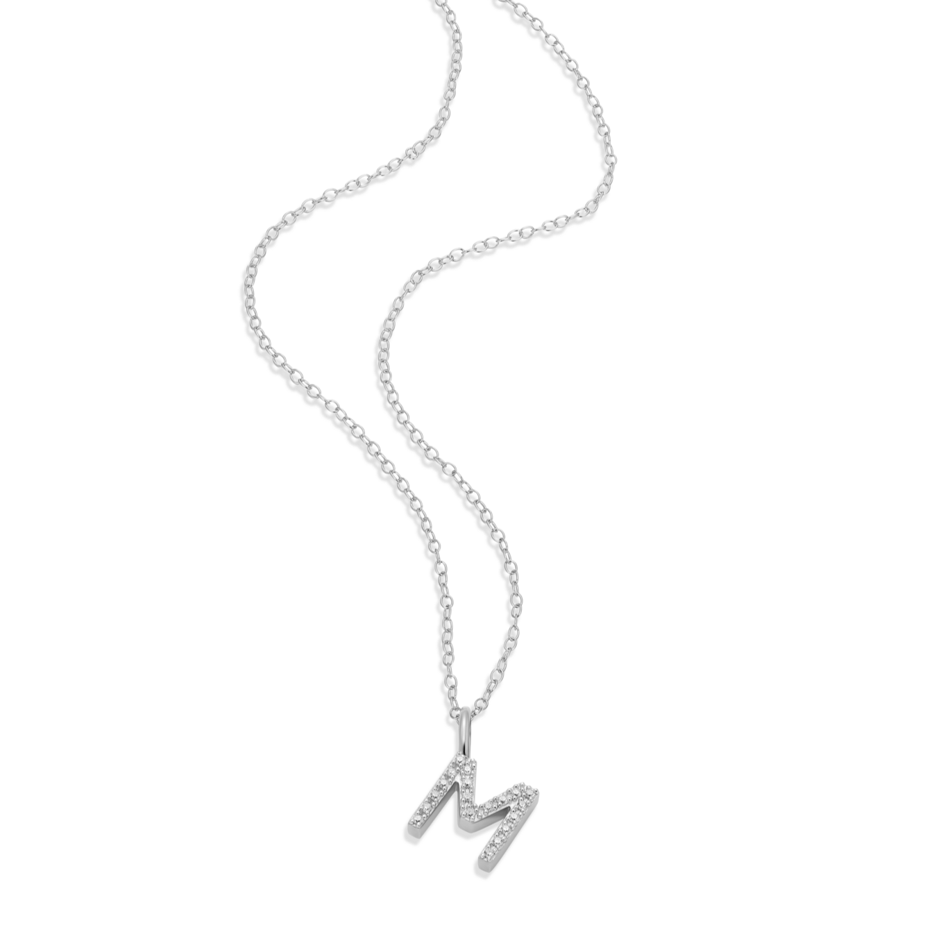 Letter "M" Initial Pendant Necklace in Rhodium-Plated Sterling Silver | M by Monte Luna