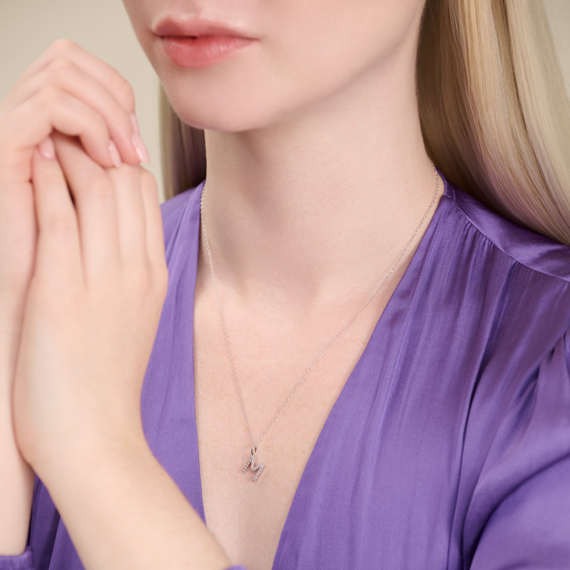 Letter "M" Initial Pendant Necklace in Rhodium-Plated Sterling Silver | M by Monte Luna