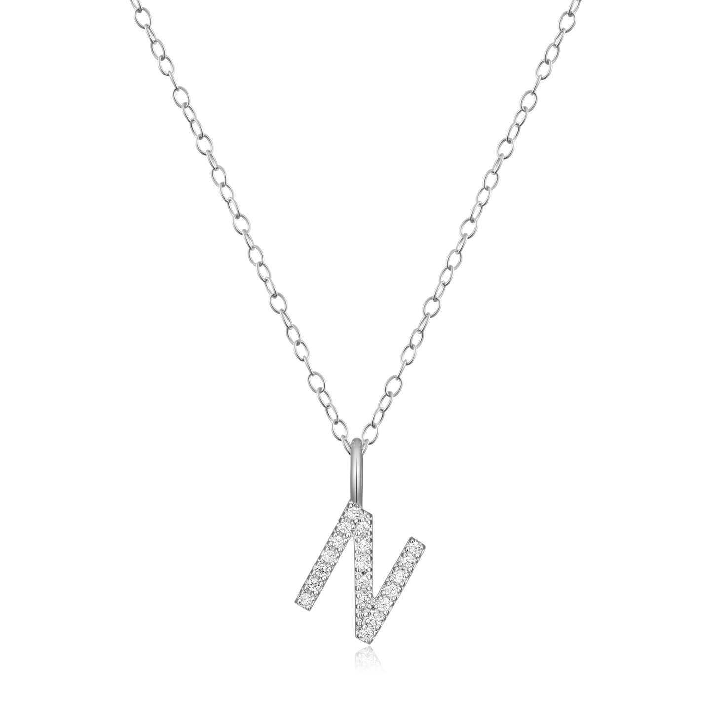 Letter "N" Initial Pendant Necklace in Rhodium-Plated Sterling Silver | M by Monte Luna