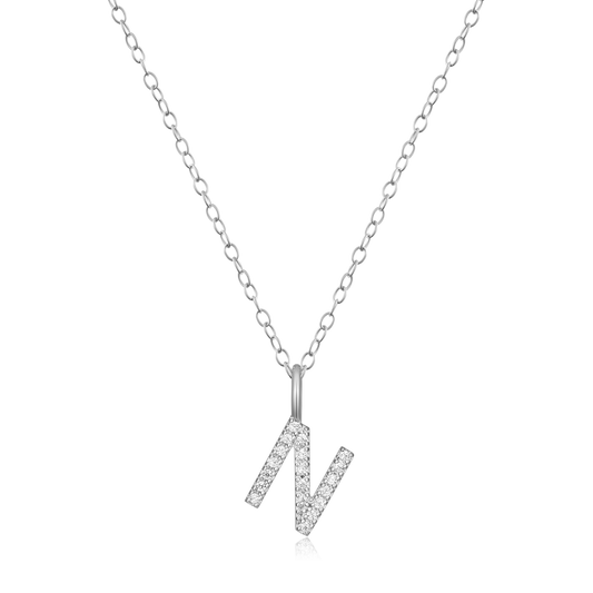 Letter "N" Initial Pendant Necklace in Rhodium-Plated Sterling Silver | M by Monte Luna