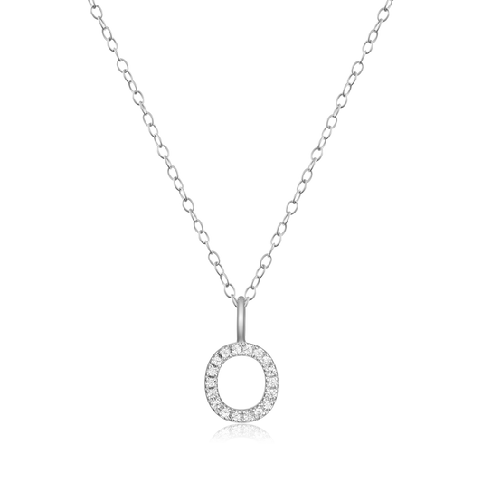 Letter "O" Initial Pendant Necklace in Rhodium-Plated Sterling Silver | M by Monte Luna