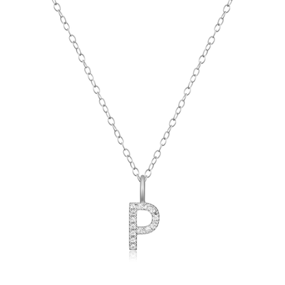 Letter "P" Initial Pendant Necklace in Rhodium-Plated Sterling Silver | M by Monte Luna
