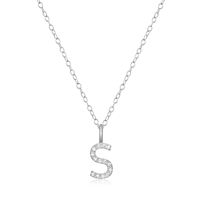 Letter "S" Initial Pendant Necklace in Rhodium-Plated Sterling Silver | M by Monte Luna