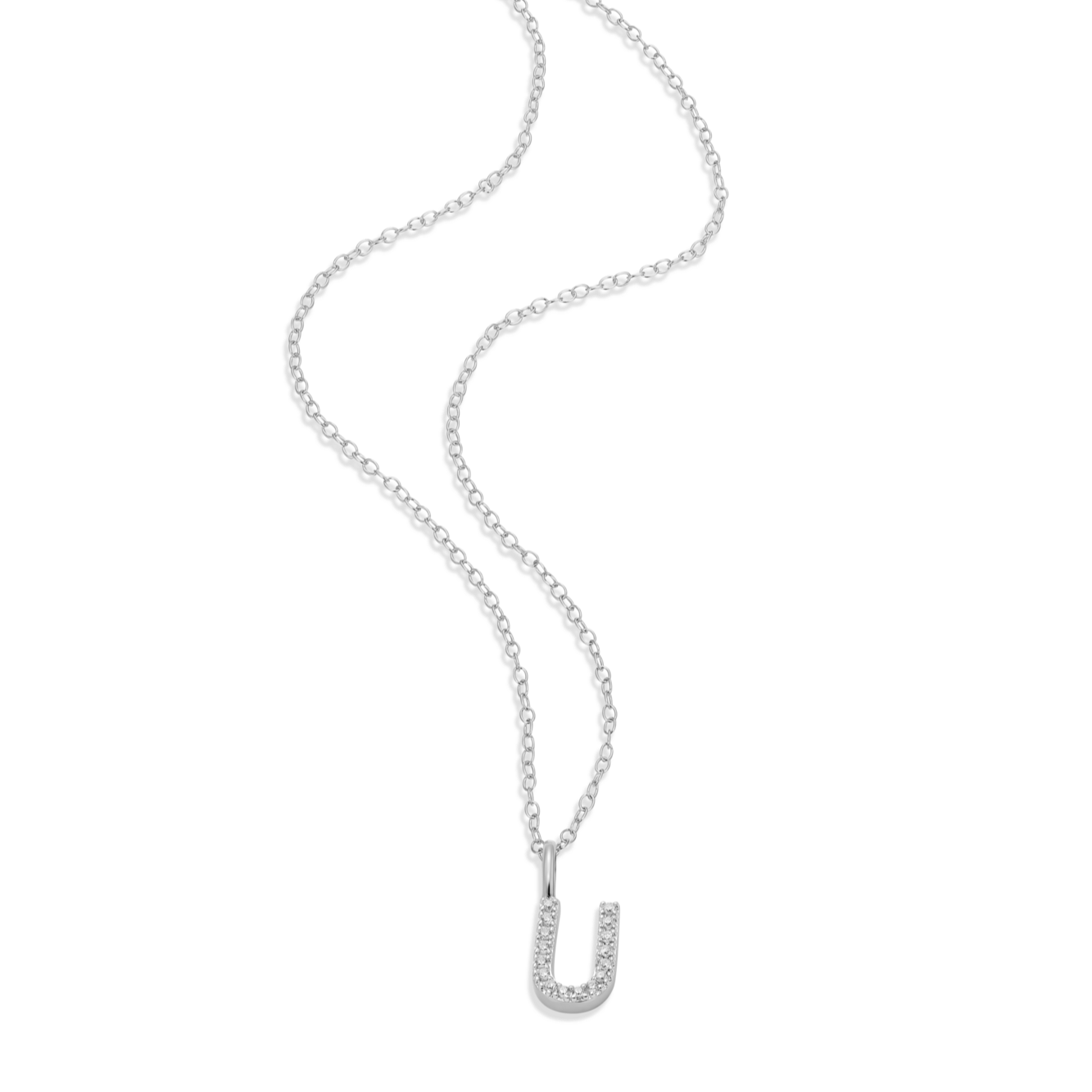 Letter "U" Initial Pendant Necklace in Rhodium-Plated Sterling Silver | M by Monte Luna