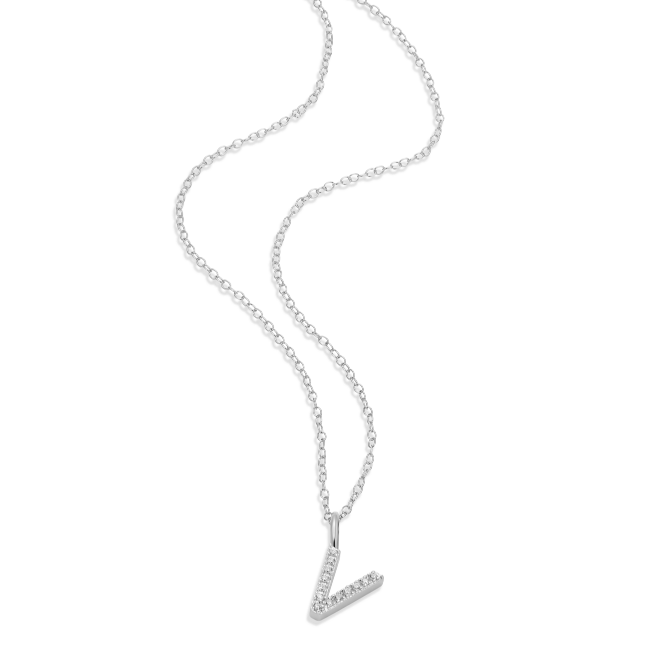Letter "V" Initial Pendant Necklace in Rhodium-Plated Sterling Silver | M by Monte Luna