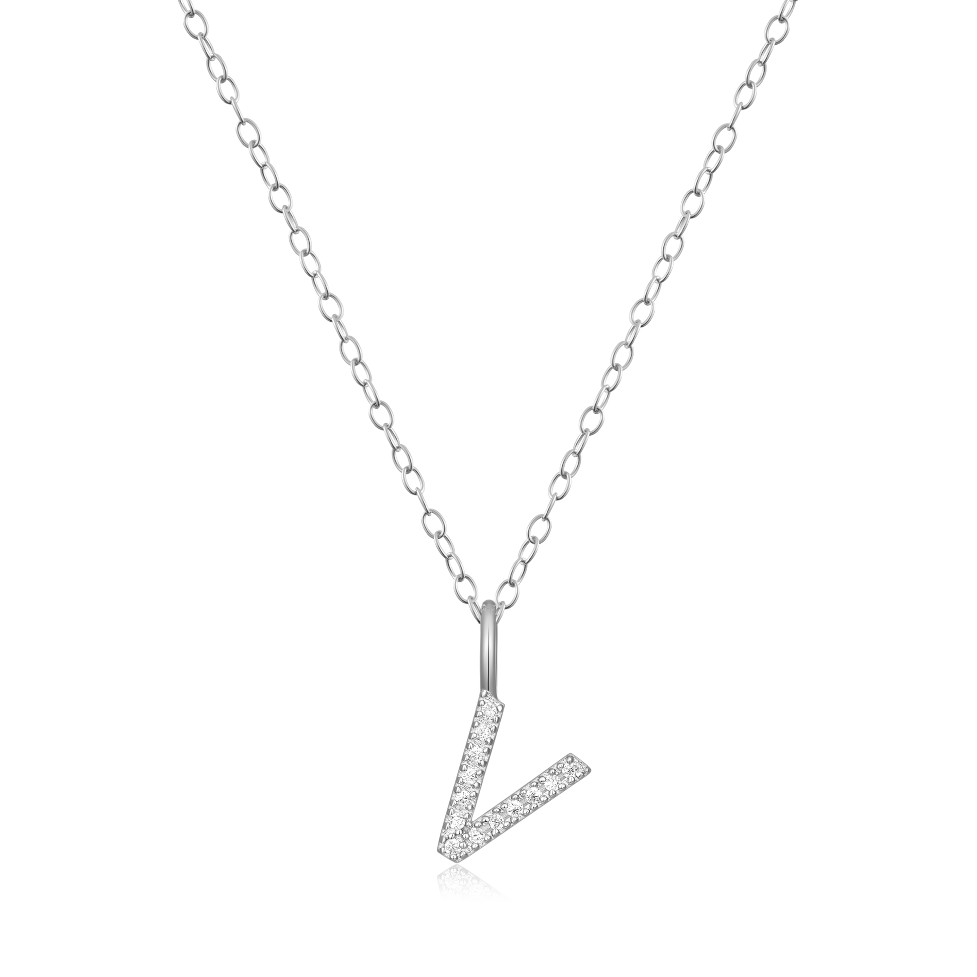 Letter "V" Initial Pendant Necklace in Rhodium-Plated Sterling Silver | M by Monte Luna