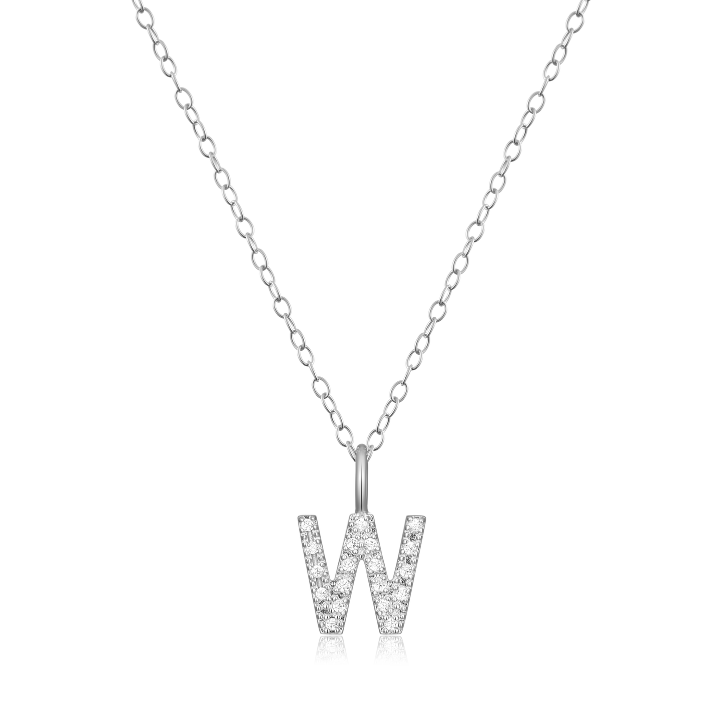 Letter "W" Initial Pendant Necklace in Rhodium-Plated Sterling Silver | M by Monte Luna