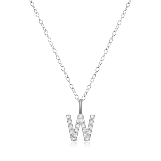 Letter "W" Initial Pendant Necklace in Rhodium-Plated Sterling Silver | M by Monte Luna