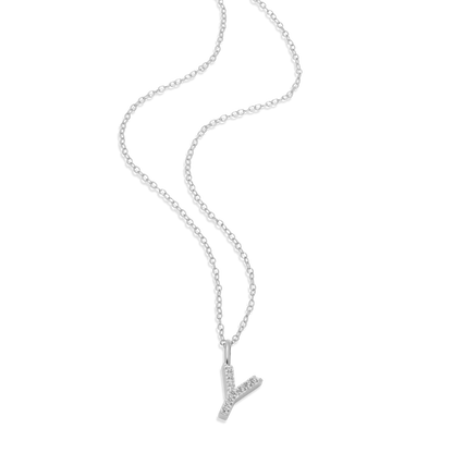 Letter "Y" Initial Pendant Necklace in Rhodium-Plated Sterling Silver | M by Monte Luna