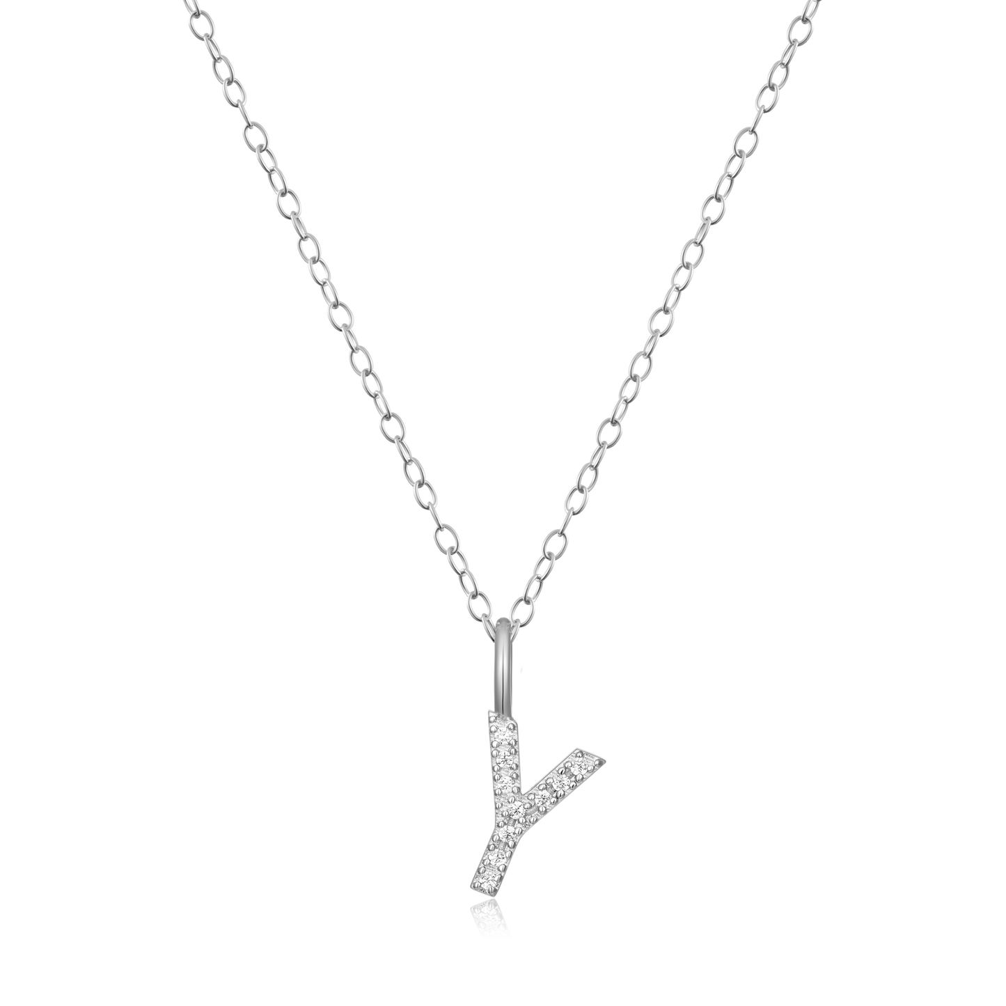 Letter "Y" Initial Pendant Necklace in Rhodium-Plated Sterling Silver | M by Monte Luna