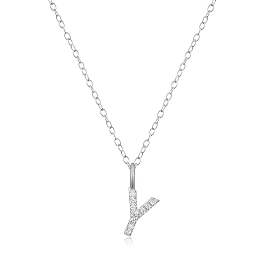 Letter "Y" Initial Pendant Necklace in Rhodium-Plated Sterling Silver | M by Monte Luna