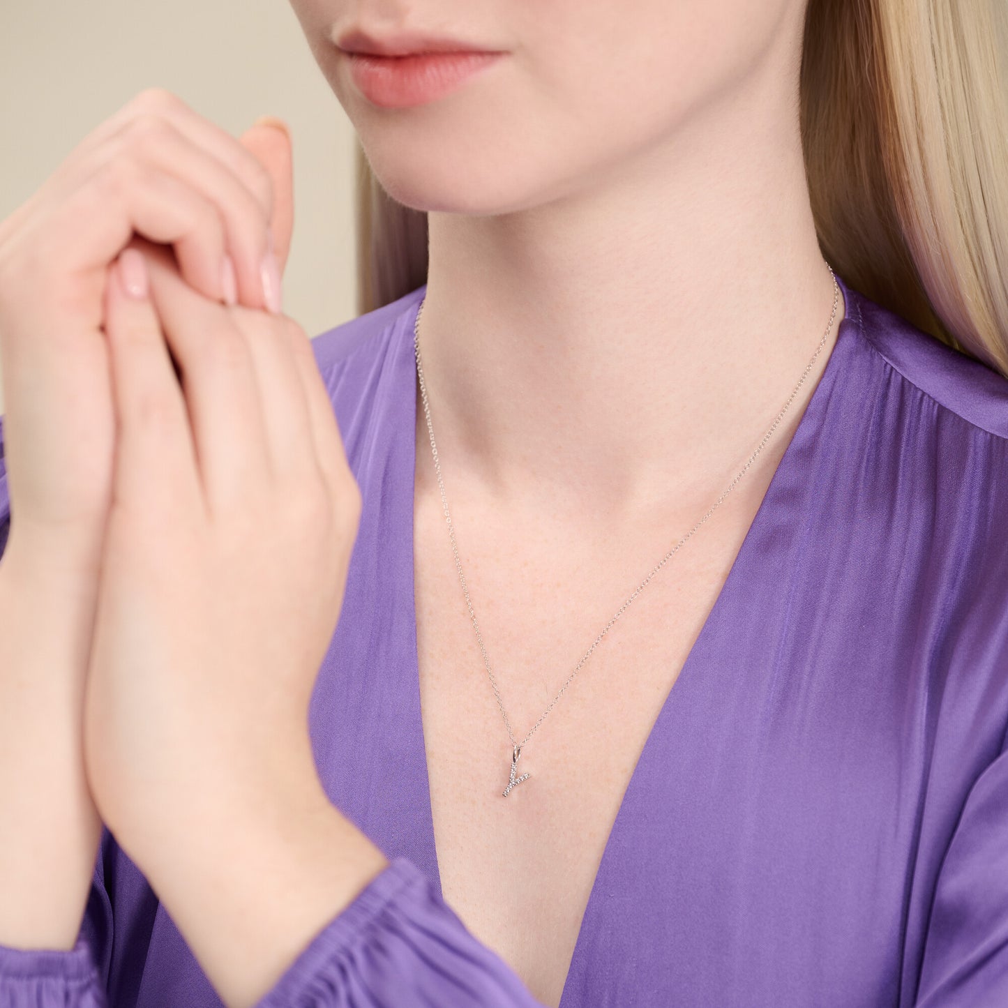 Letter "Y" Initial Pendant Necklace in Rhodium-Plated Sterling Silver | M by Monte Luna