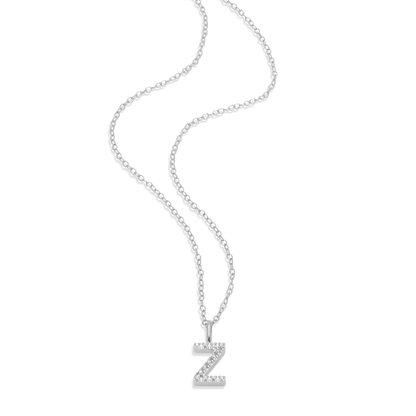 Letter "Z" Initial Pendant Necklace in Rhodium-Plated Sterling Silver | M by Monte Luna