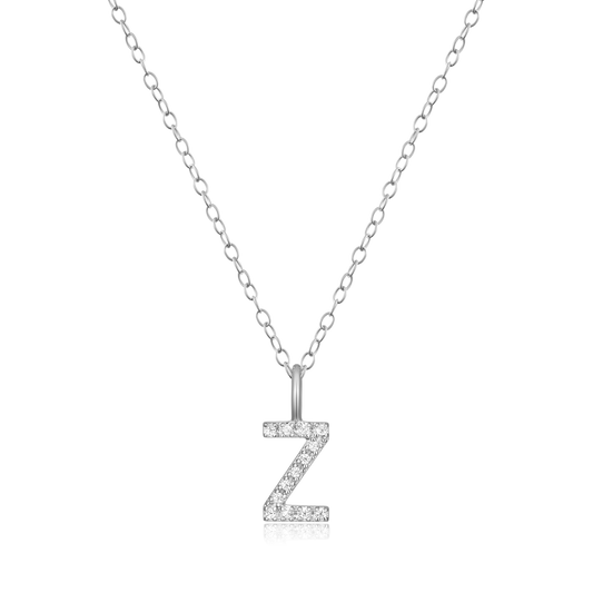 Letter "Z" Initial Pendant Necklace in Rhodium-Plated Sterling Silver | M by Monte Luna