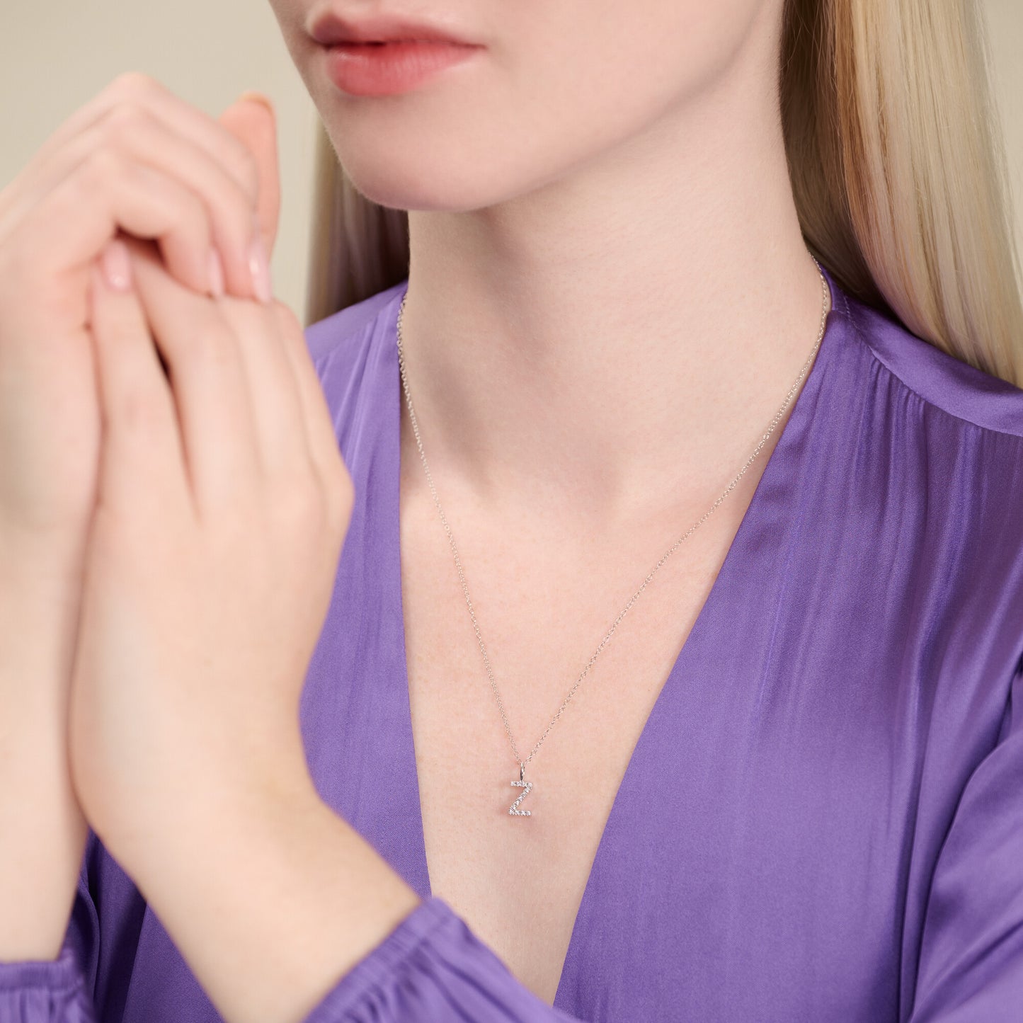 Letter "Z" Initial Pendant Necklace in Rhodium-Plated Sterling Silver | M by Monte Luna