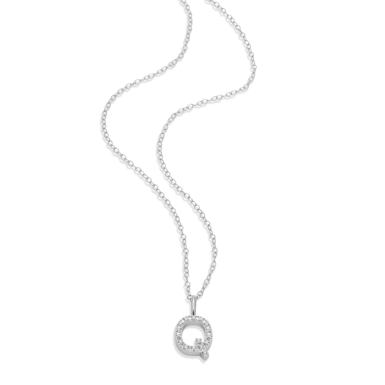 Letter "Q" Initial Pendant Necklace in Rhodium-Plated Sterling Silver | M by Monte Luna