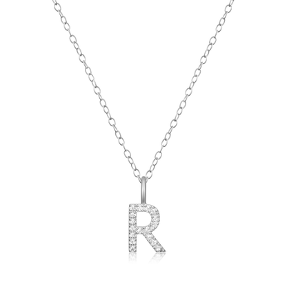 Letter "R" Initial Pendant Necklace in Rhodium-Plated Sterling Silver | M by Monte Luna