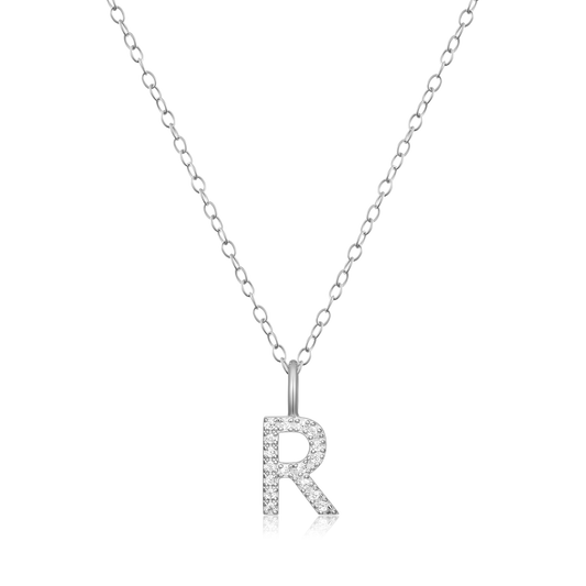 Letter "R" Initial Pendant Necklace in Rhodium-Plated Sterling Silver | M by Monte Luna