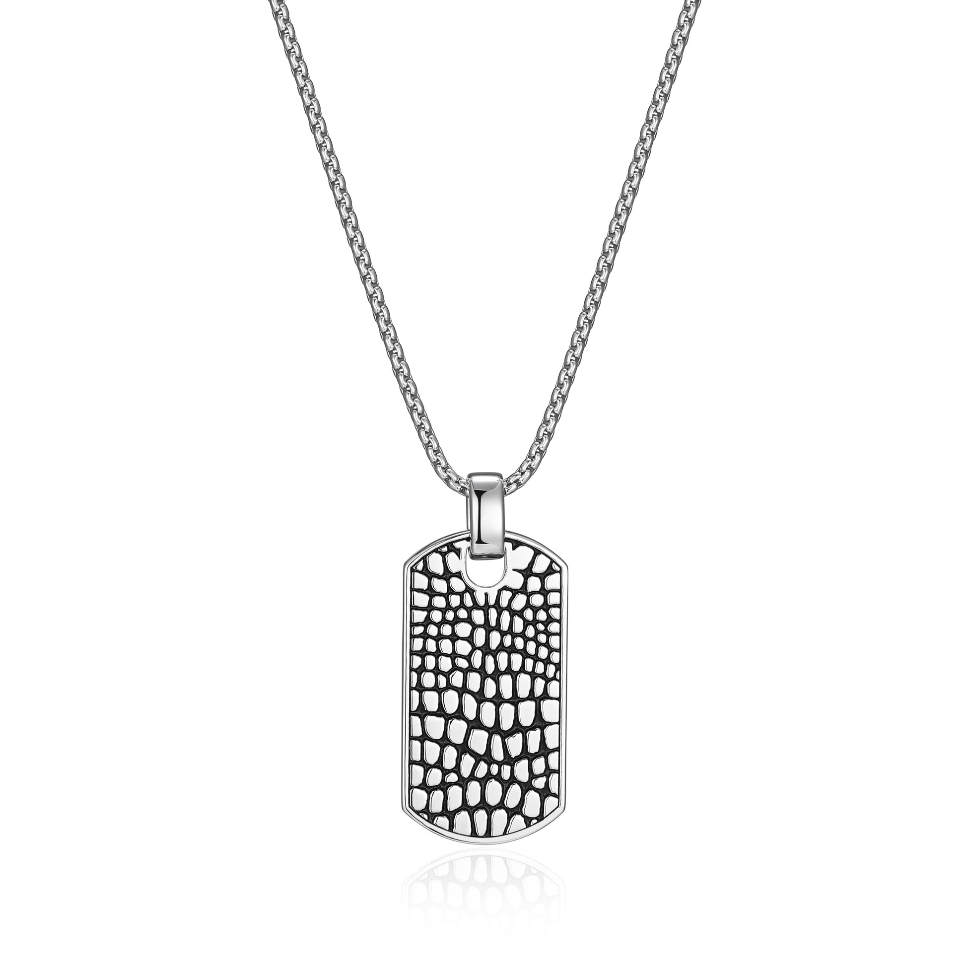 Reptile Design Dog Tag Necklace in Rhodium-Plated Sterling Silver | ethos