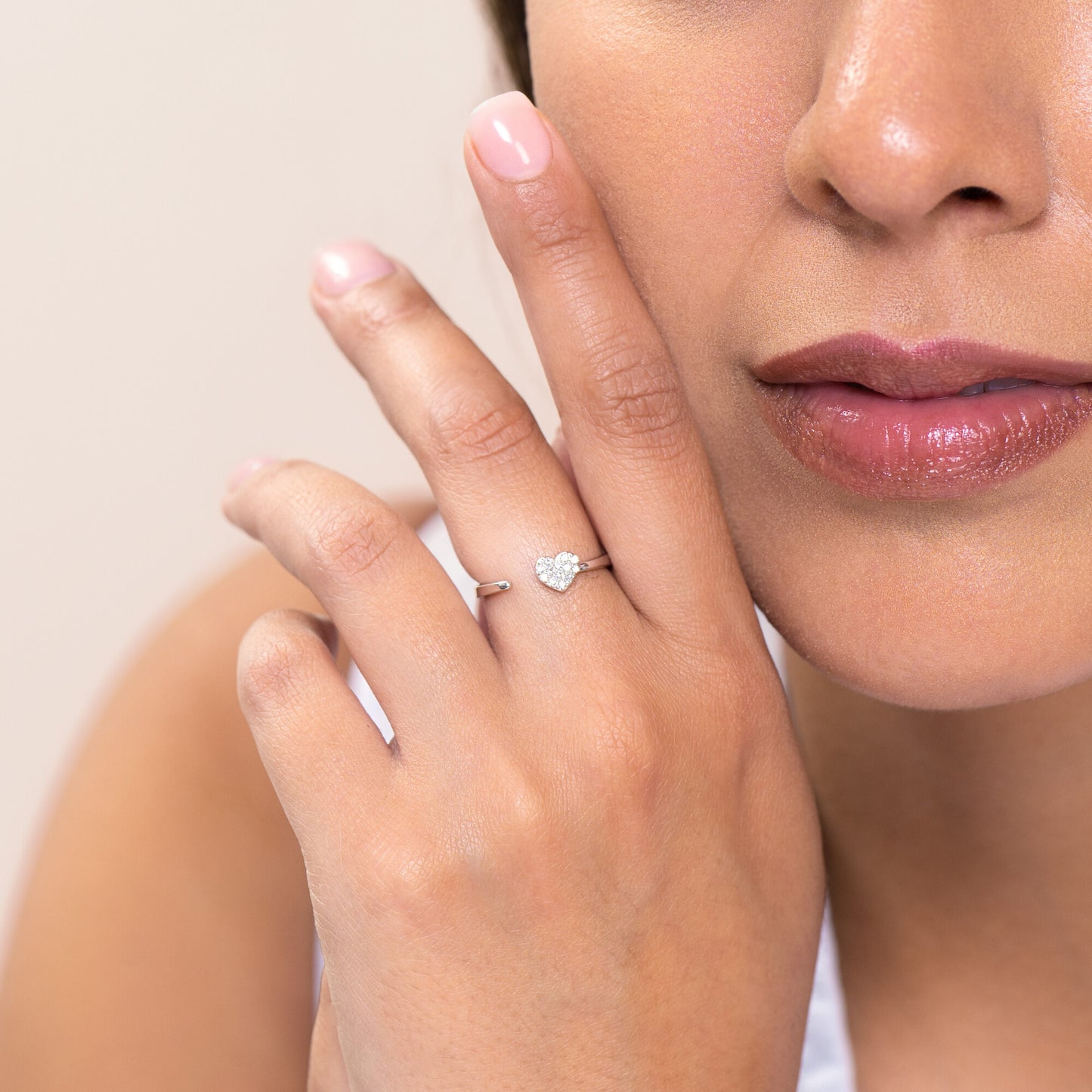 Mini-Heart Bypass Ring in Rhodium-Plated Sterling Silver | M by Monte Luna