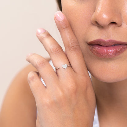 Mini-Heart Bypass Ring in Rhodium-Plated Sterling Silver | M by Monte Luna