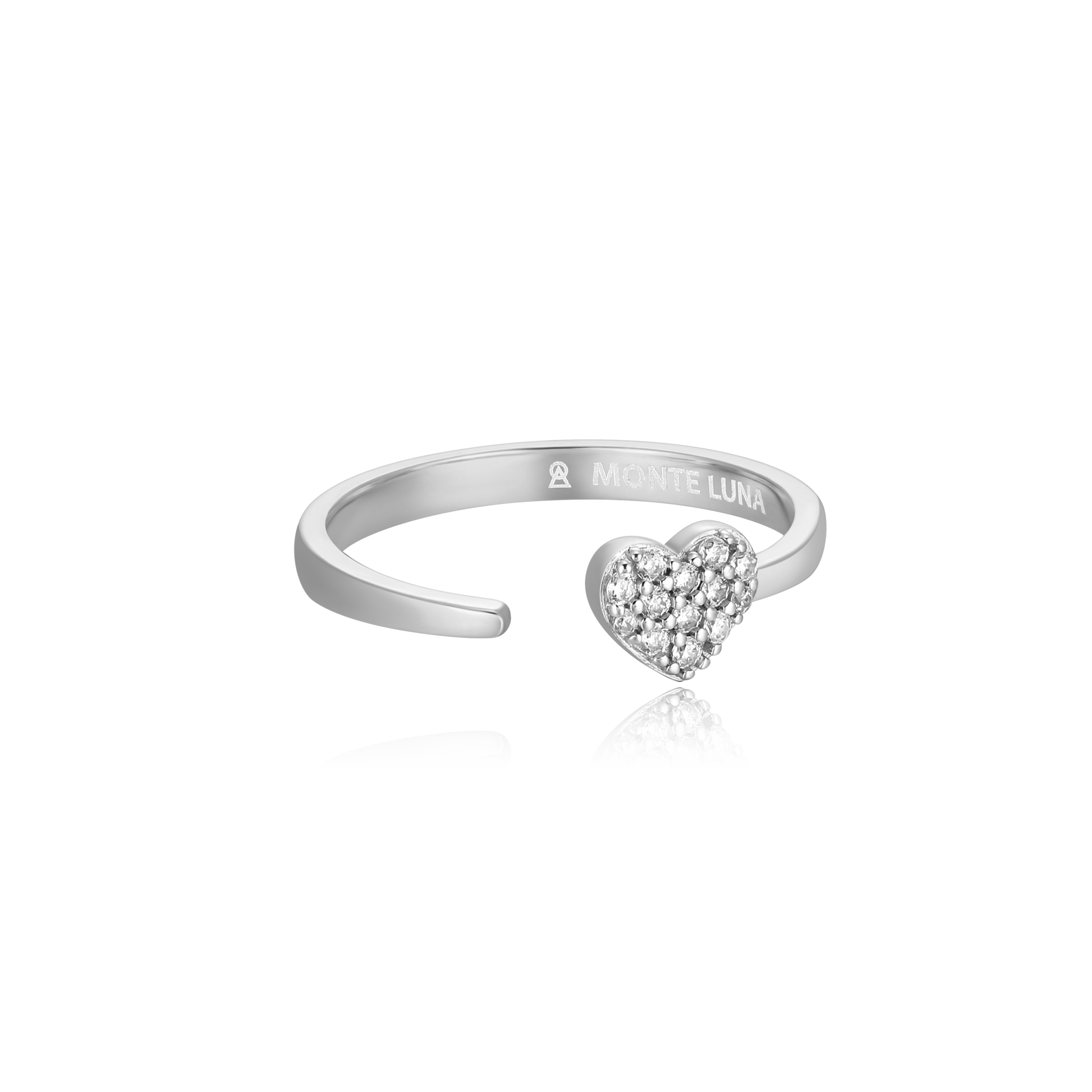 Mini-Heart Bypass Ring in Rhodium-Plated Sterling Silver | M by Monte Luna