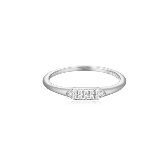Long Hex Stackable Ring in Rhodium-Plated Sterling Silver | M by Monte Luna