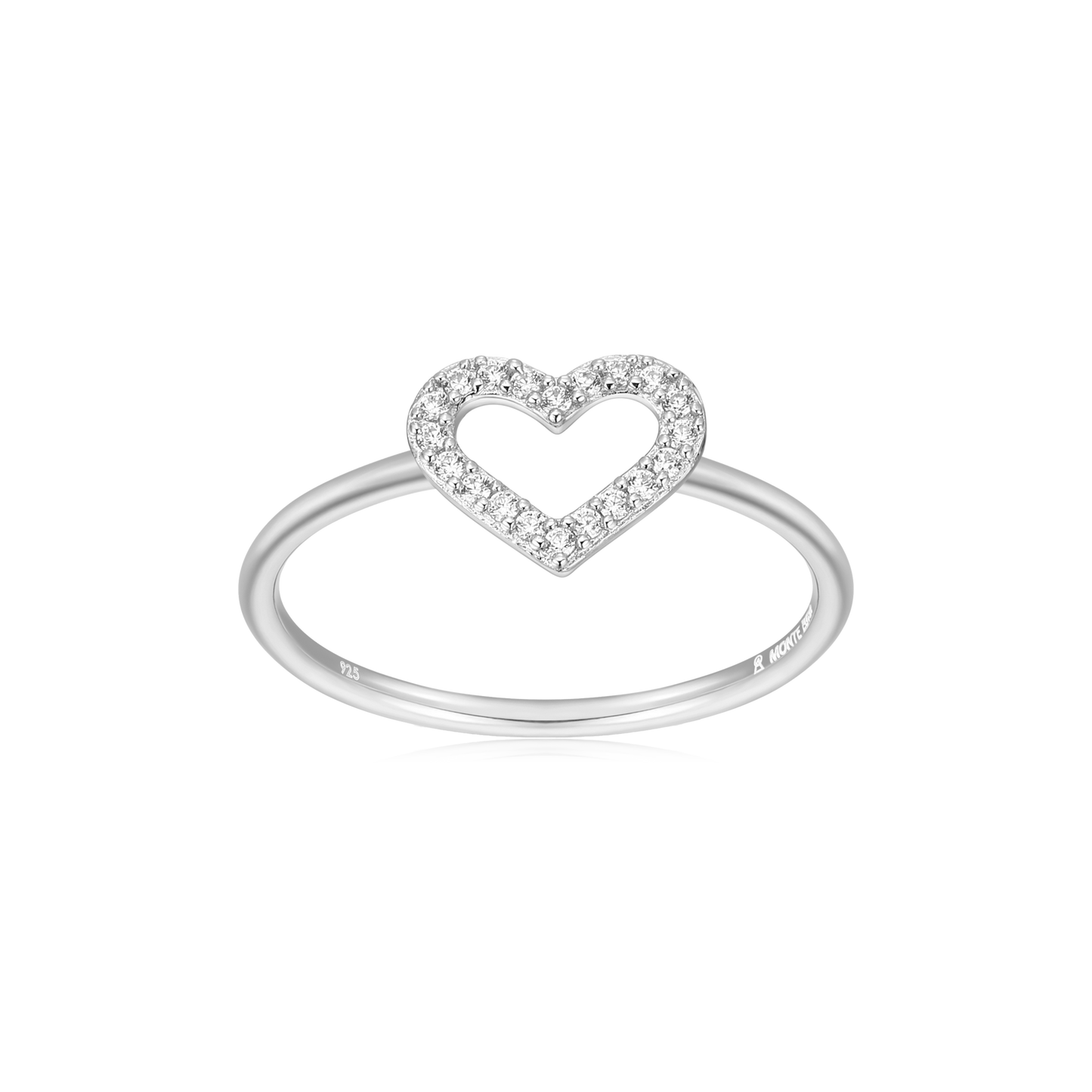 Open Heart Stackable Ring in Rhodium-Plated Sterling Silver | M by Monte Luna