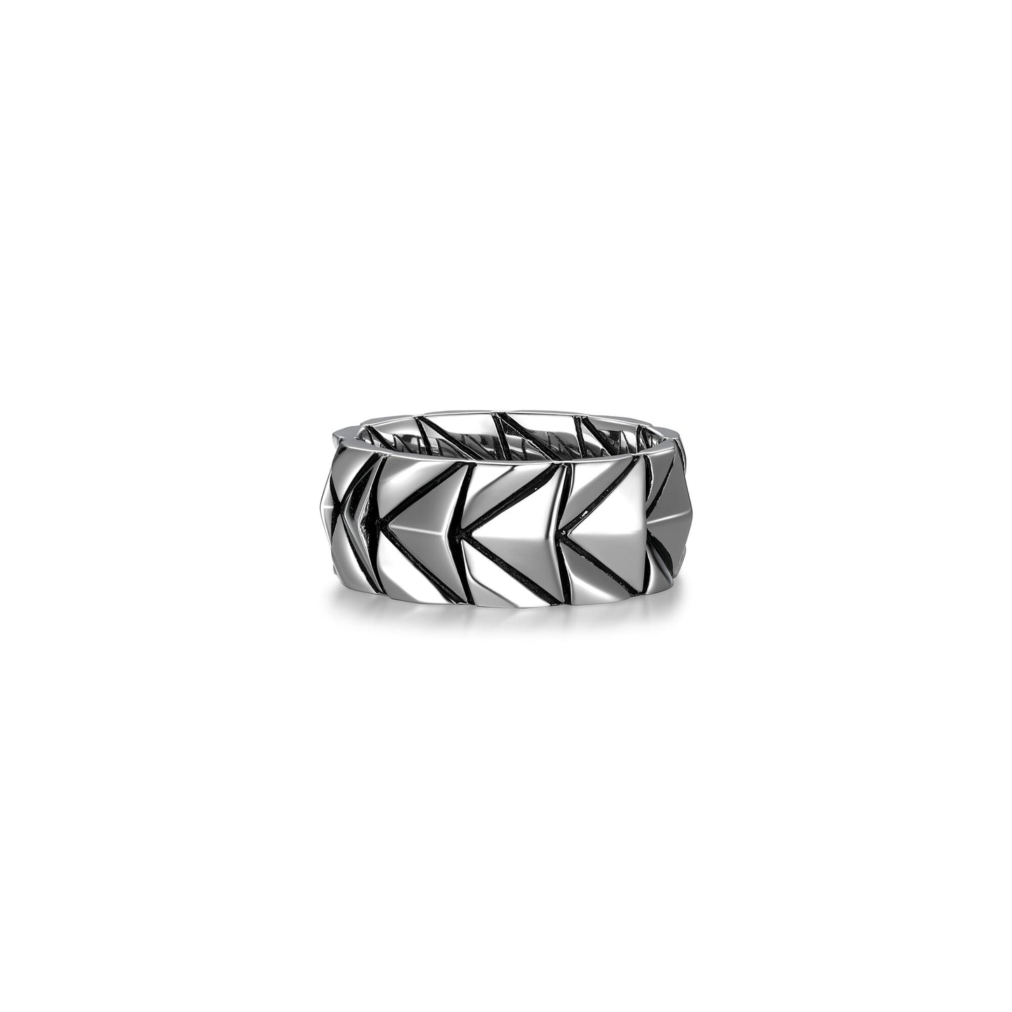 Chevron Rhodium Plated Sterling Silver Band Ring - UR08 | ethos