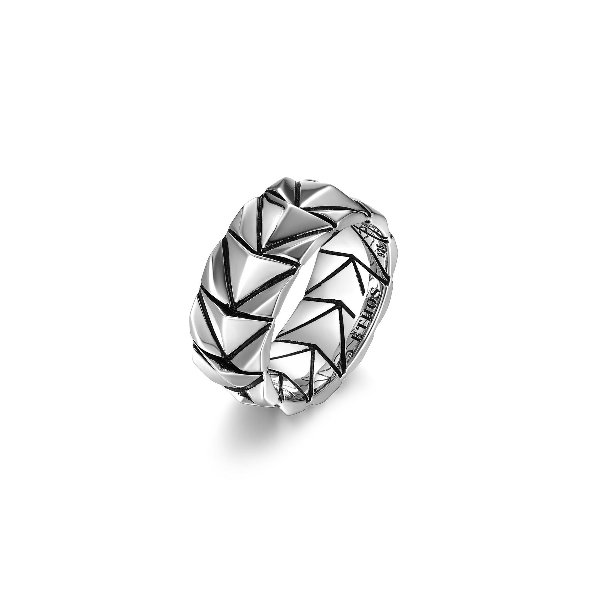 Chevron Rhodium Plated Sterling Silver Band Ring - UR08 | ethos