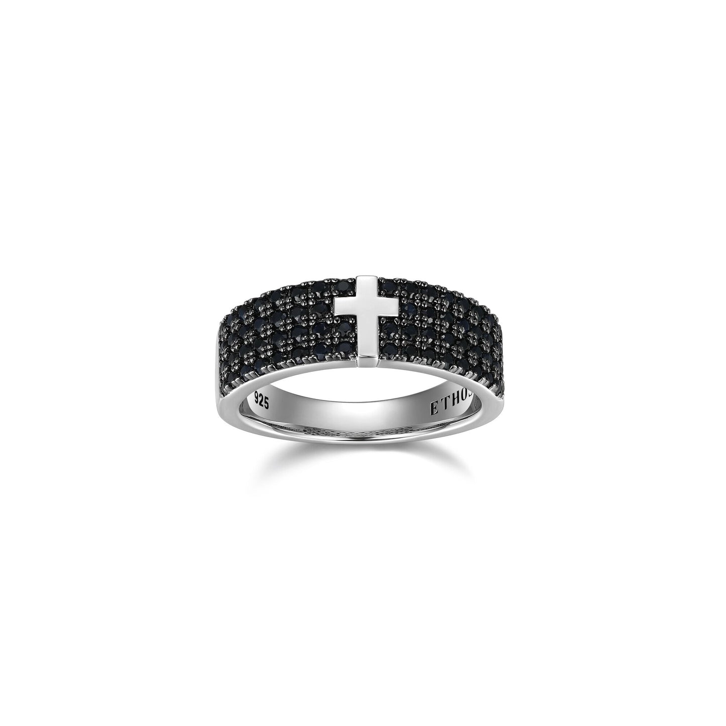 Black Ice Rhodium Plated Gunmetal Sterling Silver and Black Sapphire Ring - UR20 | ethos