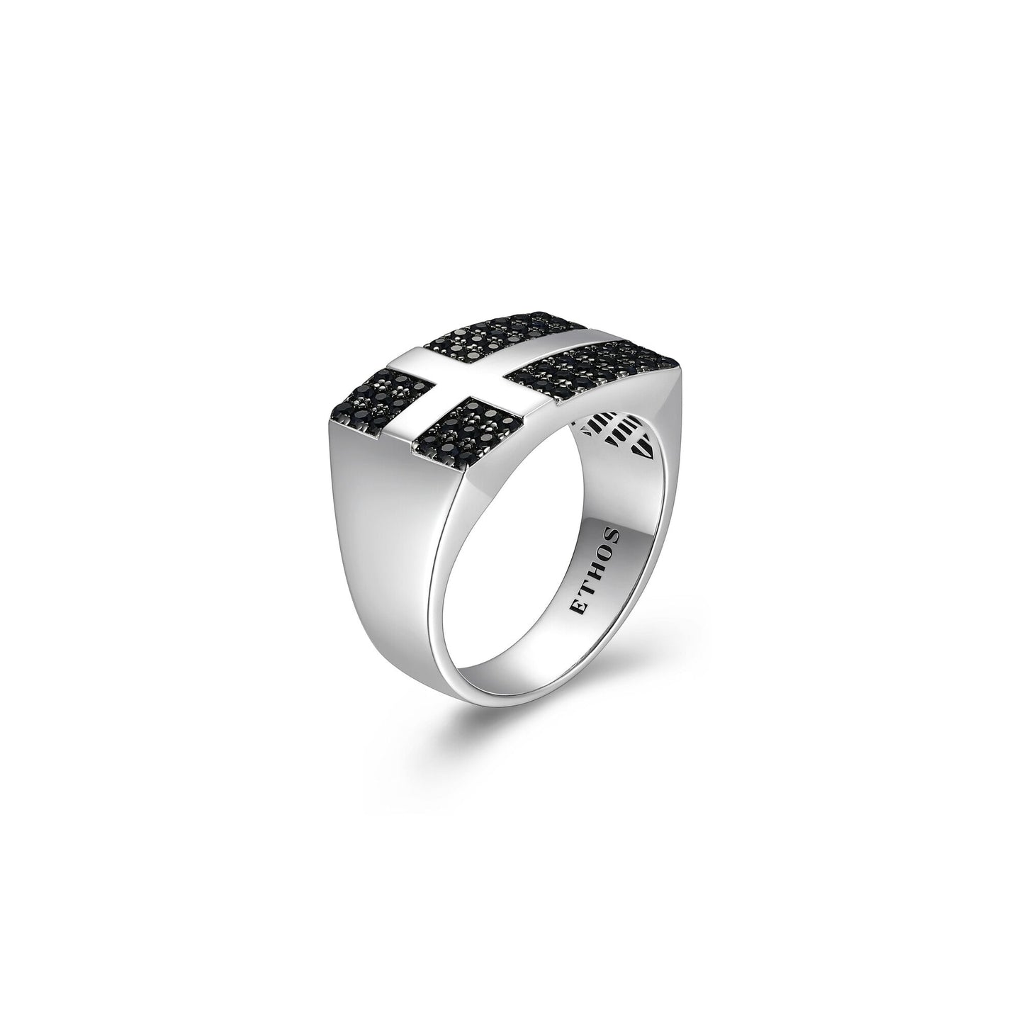 Black Ice Rhodium Plated Gunmetal Sterling Silver and Black Sapphire Ring - UR21 | ethos