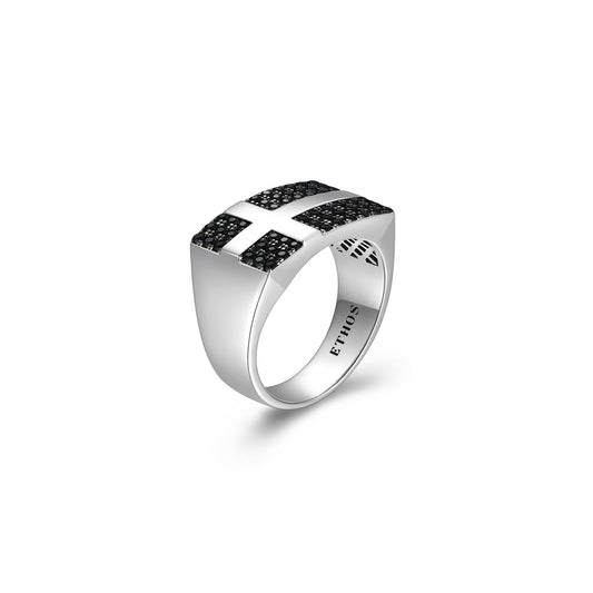 Black Ice Rhodium Plated Gunmetal Sterling Silver and Black Sapphire Ring - UR21 | ethos