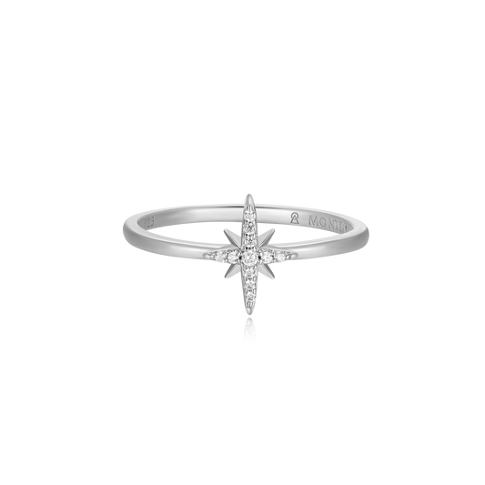North Star Statement Ring in Rhodium-Plated Sterling Silver | M by Monte Luna