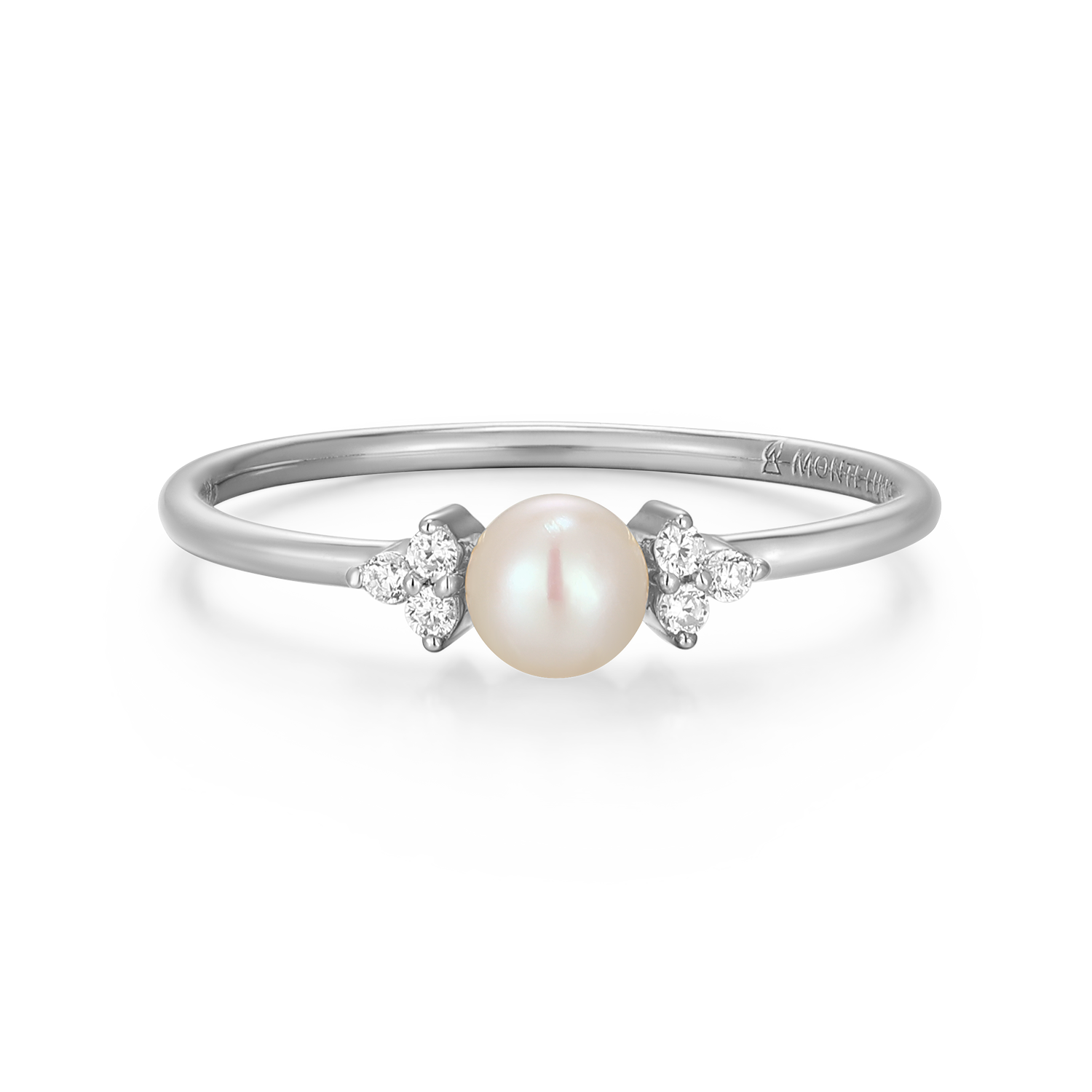 Genuine Pearl & Lab-Created Diamond Cluster Ring in Rhodium-Plated Sterling Silver | M by Monte Luna