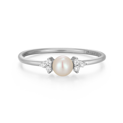 Genuine Pearl & Lab-Created Diamond Cluster Ring in Rhodium-Plated Sterling Silver | M by Monte Luna