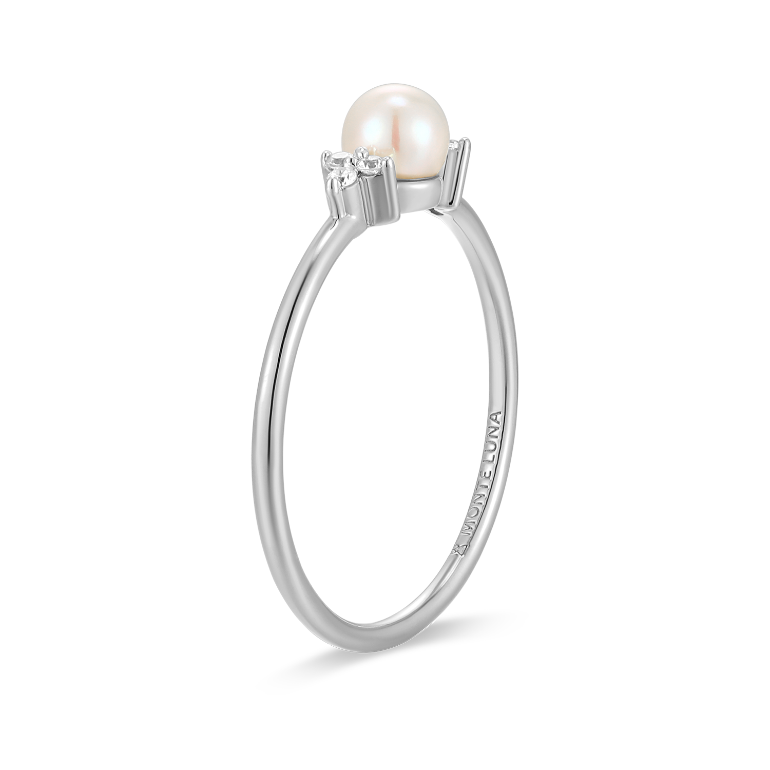 Genuine Pearl & Lab-Created Diamond Cluster Ring in Rhodium-Plated Sterling Silver | M by Monte Luna