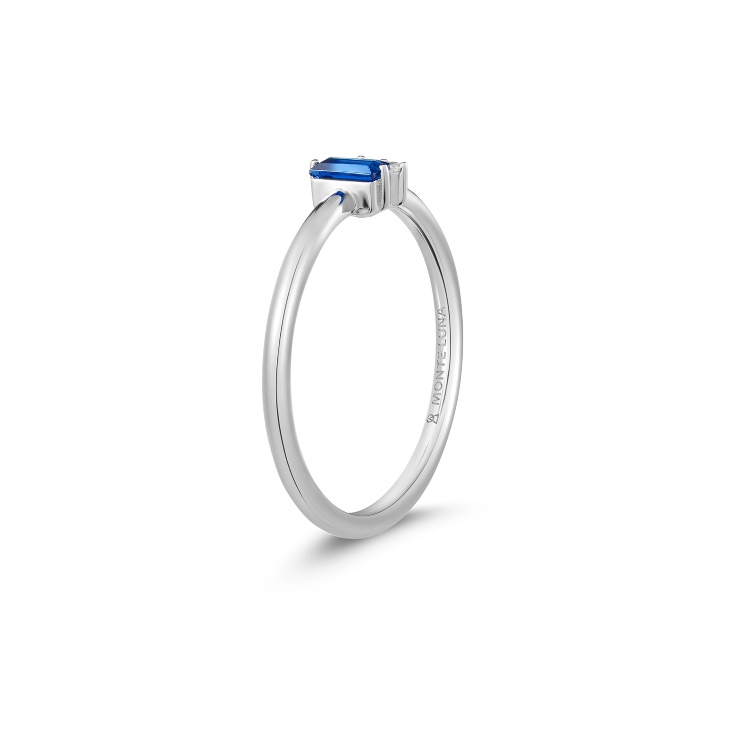 Lab-Created Sapphire Baguette & Diamond Round Cluster Ring in Rhodium-Plated Sterling Silver | M by Monte Luna