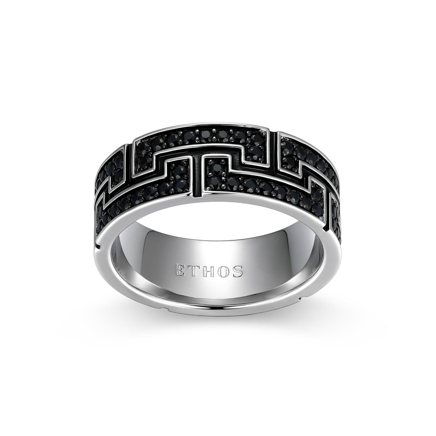 Eclipse Genuine Black Sapphire Labyrinth Eternity Band Ring in Rhodium-Plated Sterling Silver | ethos