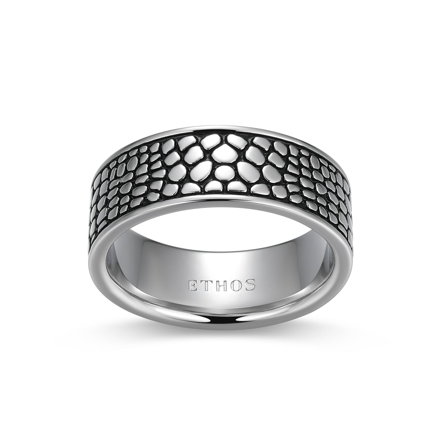 Reptile Design Eternity Band Ring in Rhodium-Plated Sterling Silver | ethos