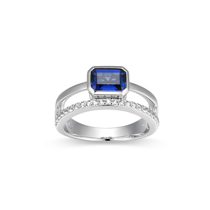 CR0208 - Split-Band Lab-Created Blue Sapphire Ring | charles garnier